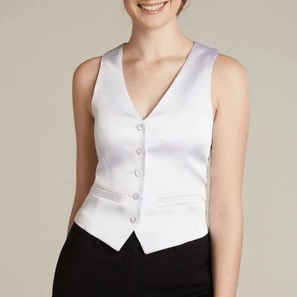 White Single Breasted V Neck Business Casual Satin Vest
