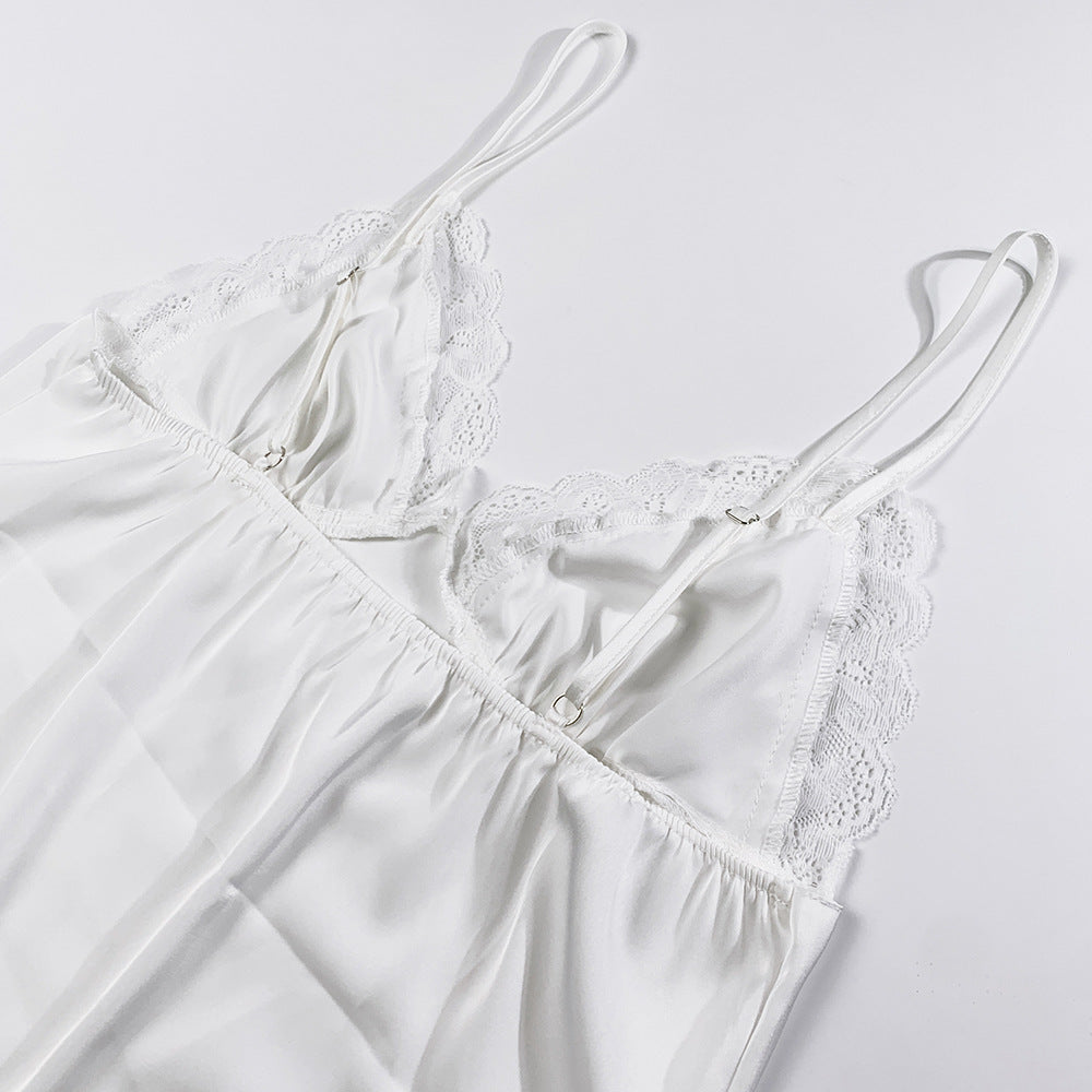 Sleep Satin Lace-Trim Slip