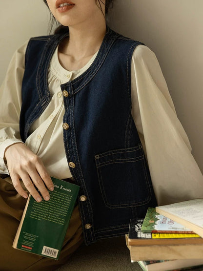 Vintage Denim Vest for Women, Layered Casual Look
