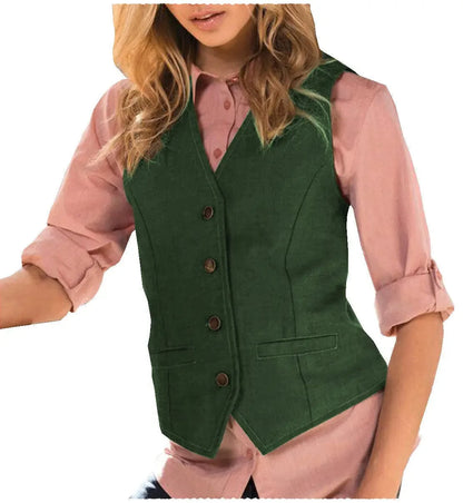 Casual Flat Suit Vest Slim Fit V Neck Women Waistcoat